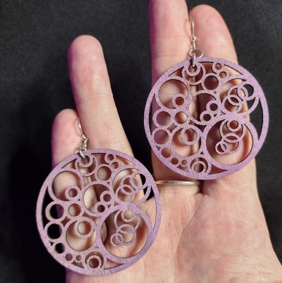 Jewelry - Purple Wooden Circle Dangle Earrings